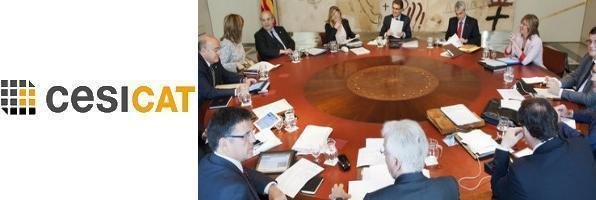 Logo de Cesicat, y reunión del Gobierno de Cataluña con todos sus consejeros.