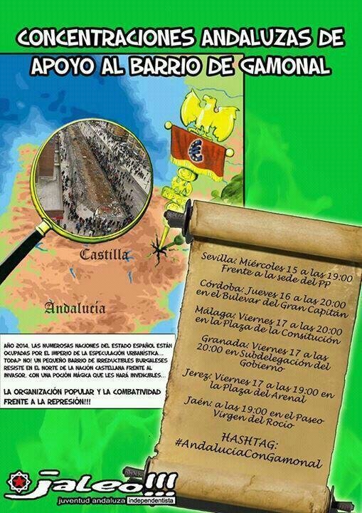 Cartel de convocatorias en apoyo de Gamonal de la organización independentista andaluza Jaleo!!!.