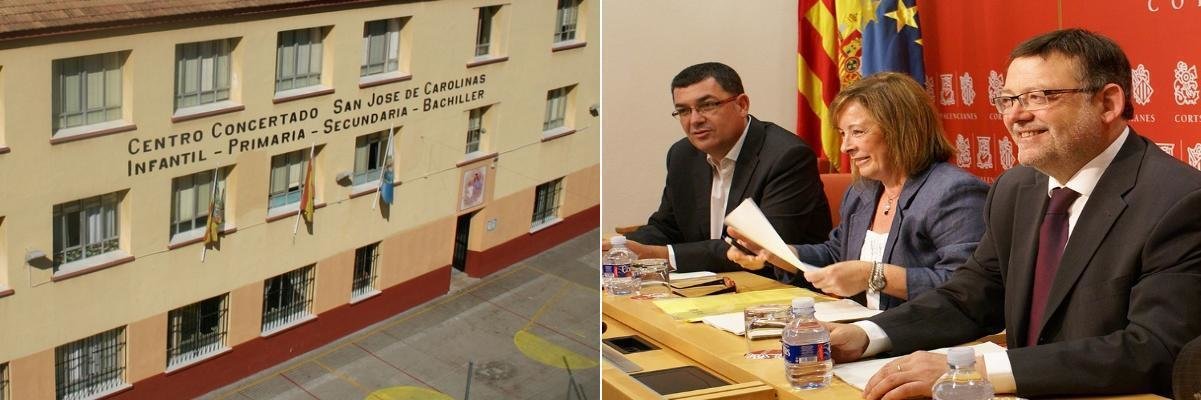 Colegio concertado de Alicante; y los líderes de Compromís,Enric Morera; Esquerra Unida, Marga Sanz; y el PSPV, Ximo Puig.