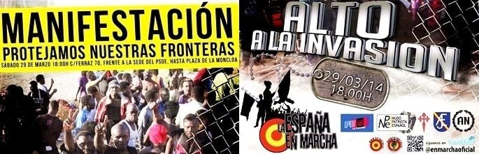 Cartel de La España en Marcha convocando a la manifestación contra los inmigrantes del 29 de marzo.