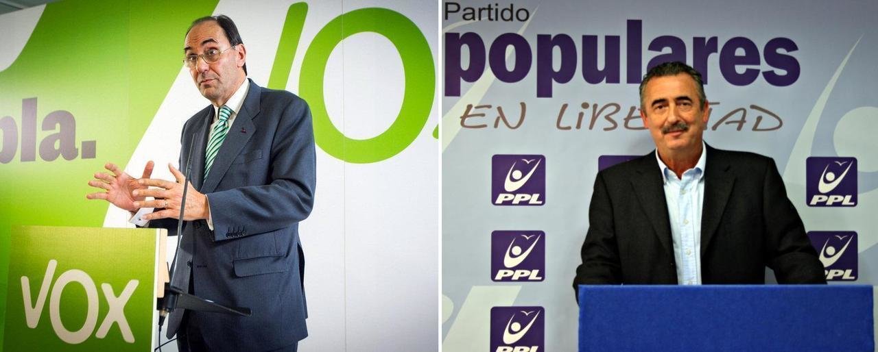 El presidente de Vox, Alejo Vidal-Quadras (izquierda); y el de Popular en Libertad, Ignacio Velázquez (derecha).
