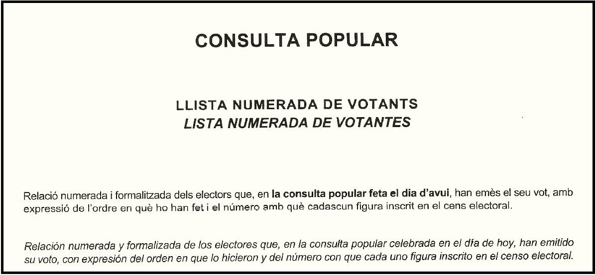 Cabecera de la portada de la lista de votantes para el referéndum independentista en Cataluña.