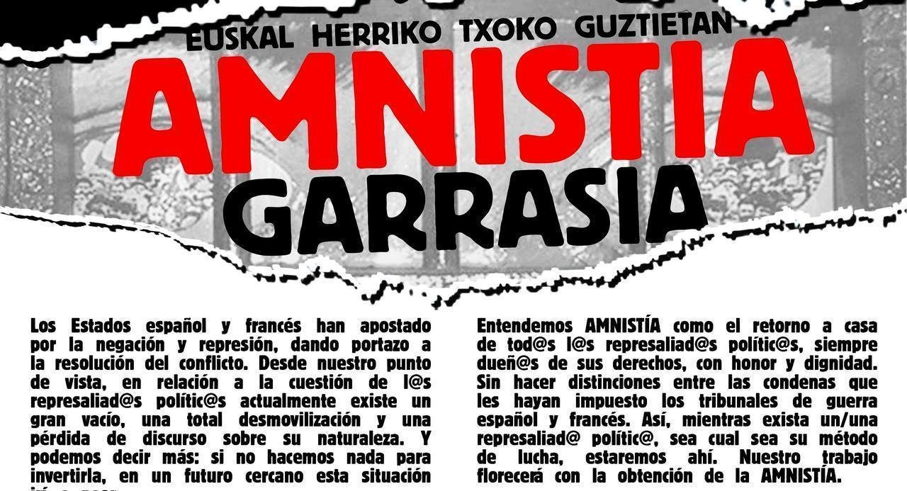 Cabecera del cartel de Amnistía ta Astakatasuna pegado en localidades vascas.
