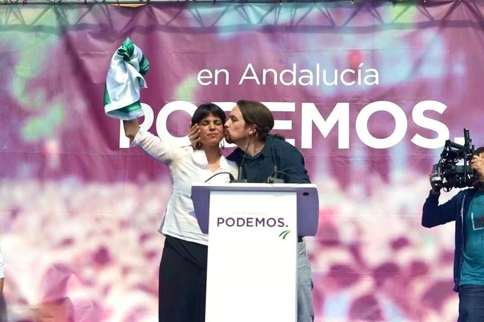 Teresa Rodríguez y Pablo Iglesias, en un mitin de Podemos en Málaga.