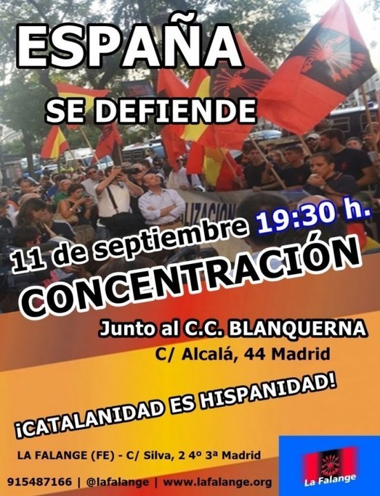 Protesta de la Falange en la jornada de la Diada en Madrid
