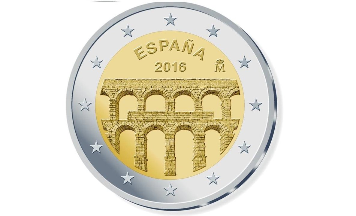 Moneda conmemorativa de 2 euros con el Acueducto de Segovia