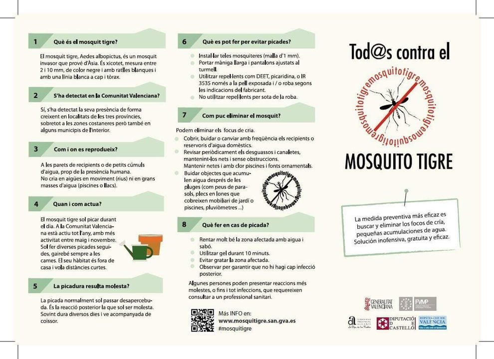 Folleto de la Generalitat Valenciana contra el mosquito tigre.