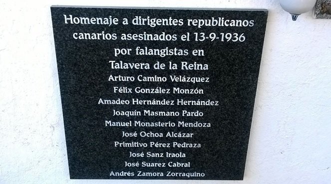 Placa en recuerdo de los políticos canarios fusilados en Talavera de la Reina.