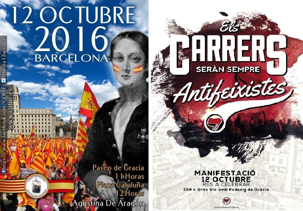 Carteles de la manifestación por la Fiesta Nacional de España y de la concentración “antifascista”.