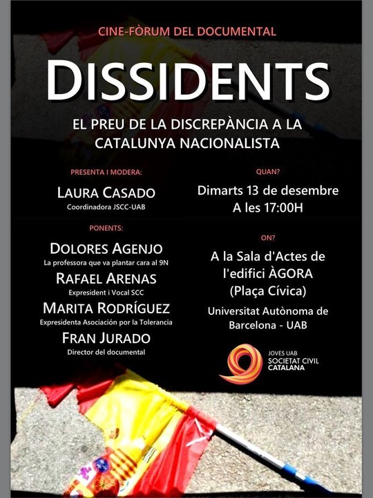 Cartel del cine-fórum de Societat Civil Catalana en la Universidad Autónoma de Barcelona.