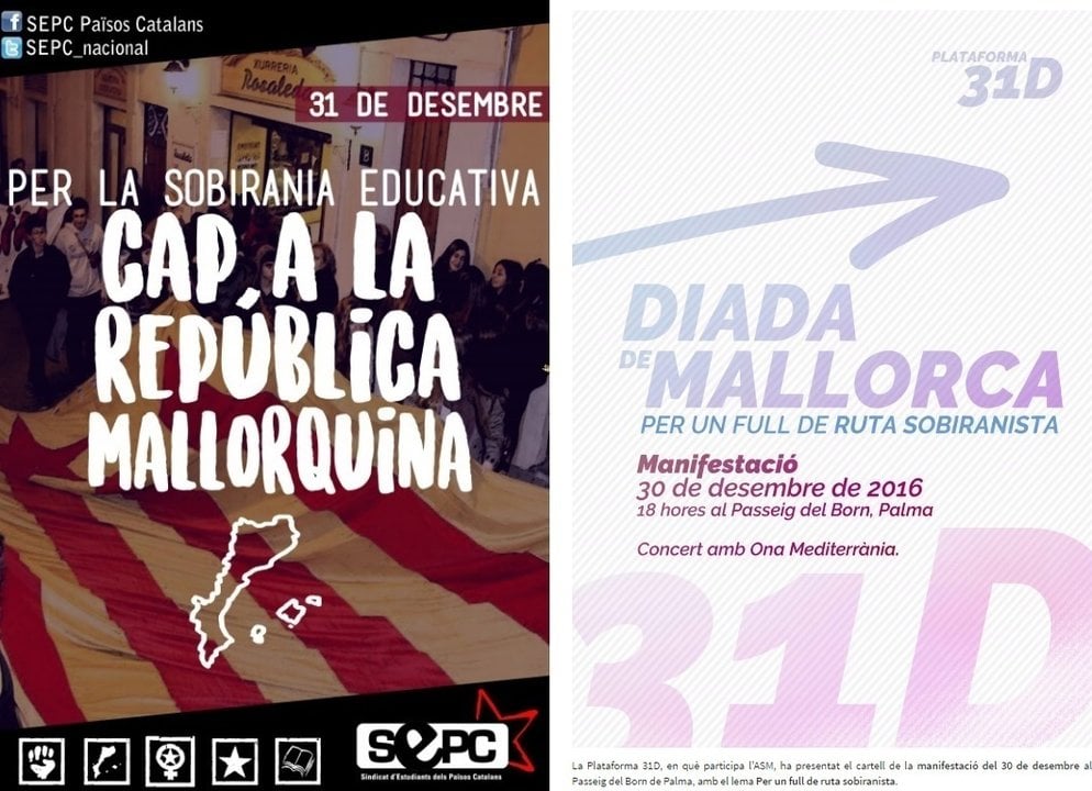 Convocatorias para la manifestación soberanista en Palma de Mallorca el 30 de diciembre.
