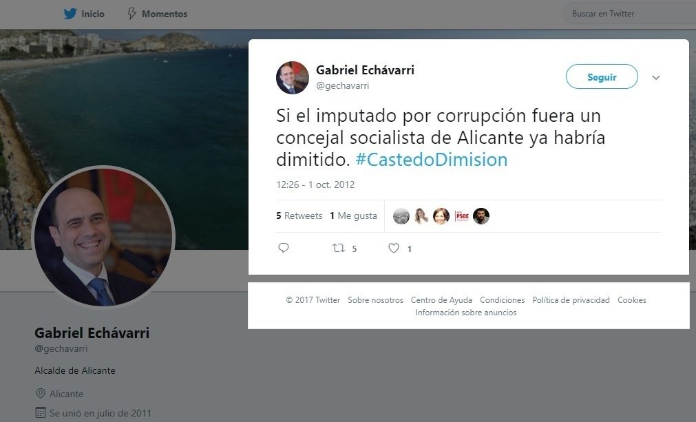 Tuit de Gabriel Echávarri en 2012.