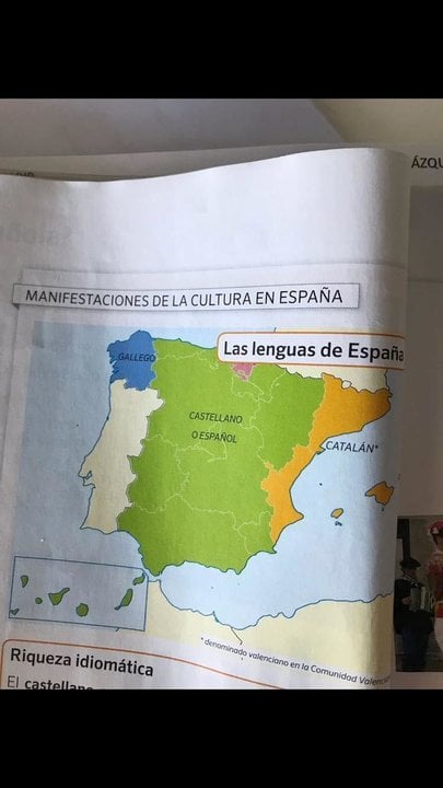 El mapa de 'Las Lenguas de España' que aparece en el libro de texto de Secundaria