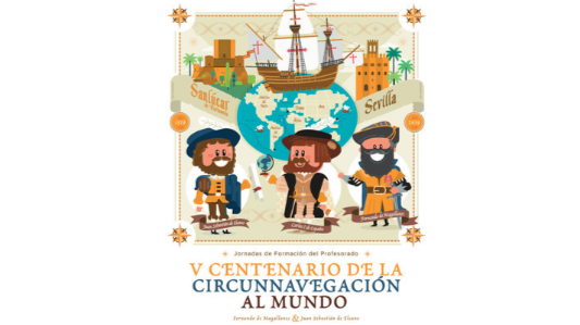 Cartel de las Jornadas de Formación de Profesorado con motivo del V Centenario de la Circunvalación del Mundo.
