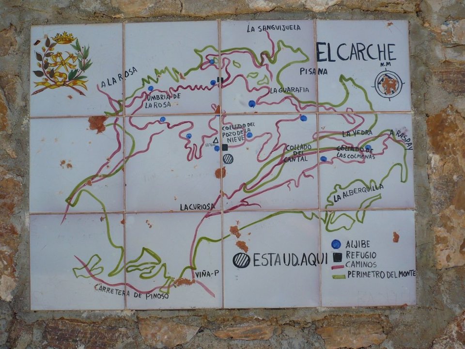 Mapa de los recorridos alrededor de la sierra de El Carche.