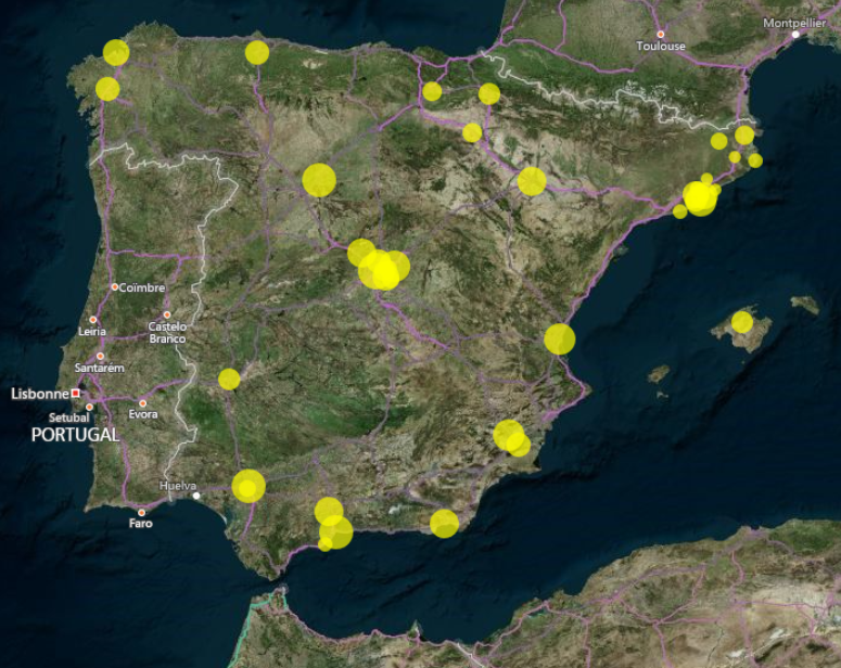 Mapa de los ayuntamientos más influyentes en redes sociales.