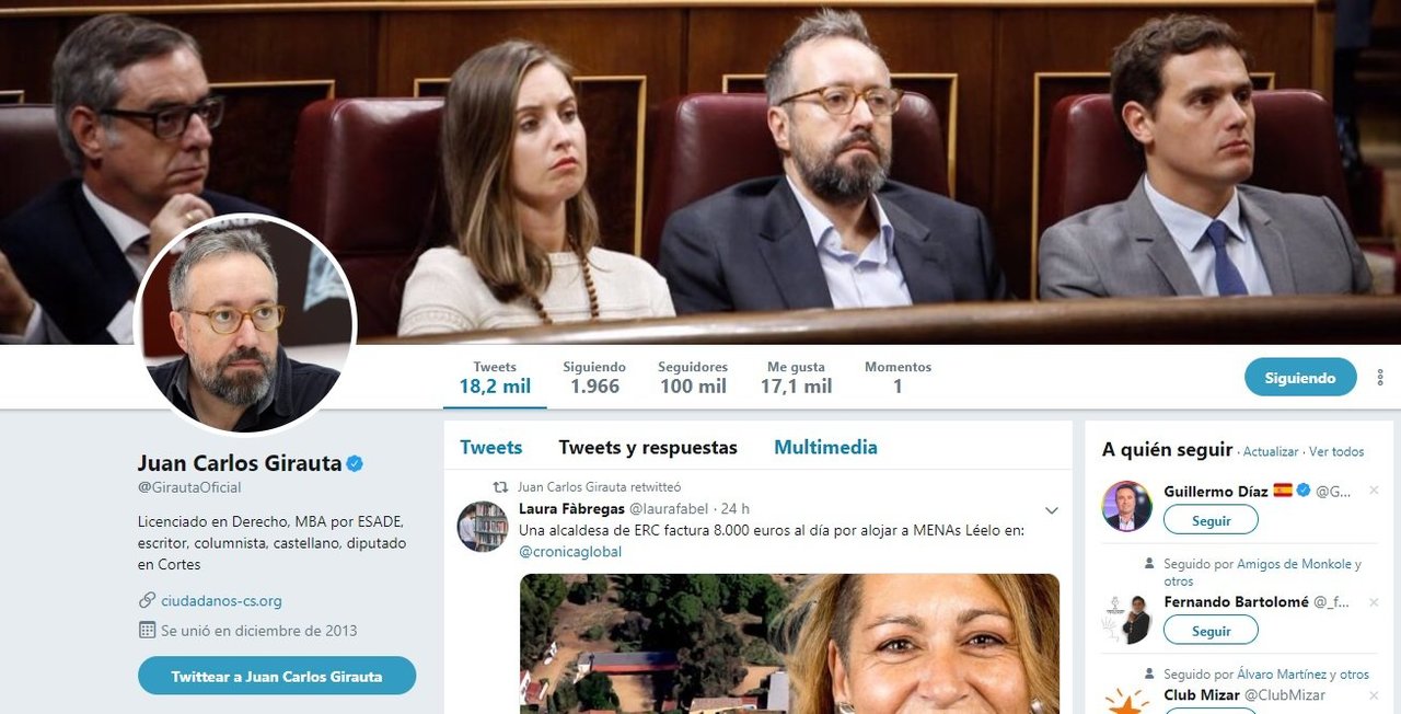 Perfil de Juan Carlos Girauta en Twitter.