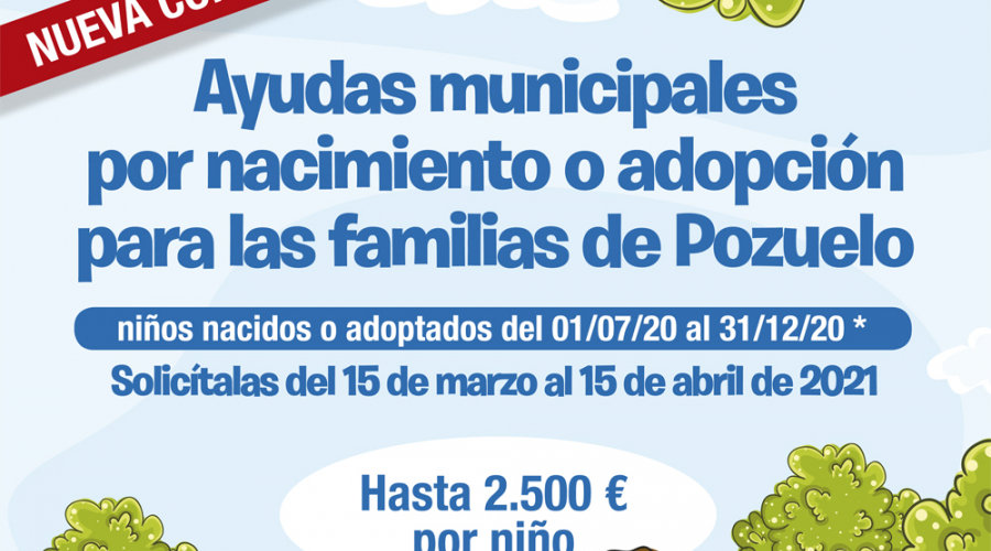 Cartel de ayudas por nacimiento o adopción para las familias de Pozuelo.
