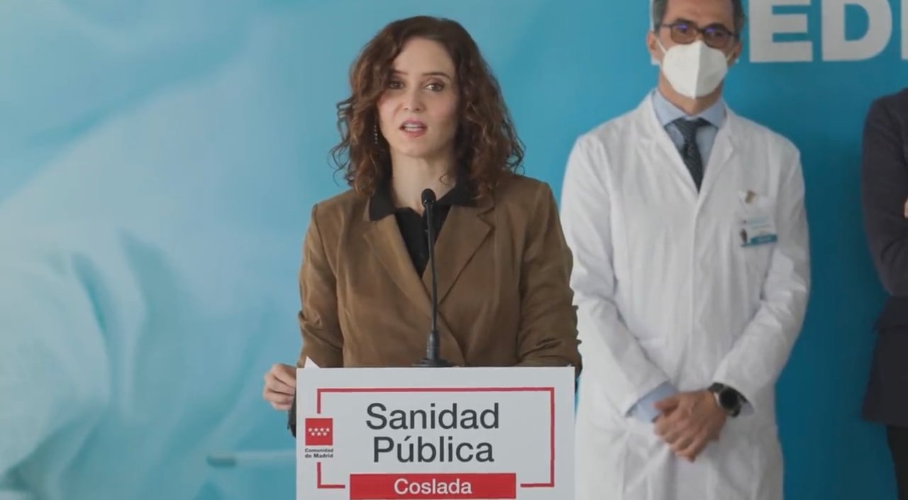 Isabel Díaz Ayuso durante la presentación del proyecto pionero sobre la Sanidad Pública en Madrid.