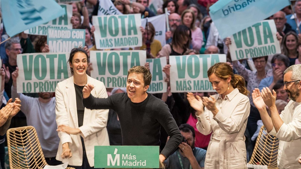Un mitin de Más Madrid con Rita Maestre, Íñigo Errejón y Mónica García (Foto- Diego Radamés : Europa Press). 