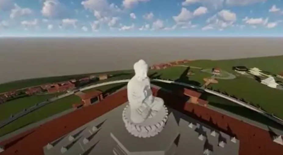 Recreación de la gran estatua de Buda que se instalaría en el cerro Arropé de Cáceres. Europa Press