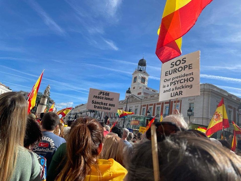 Manifestación contra la amnistía en la Puerta del Sol. 