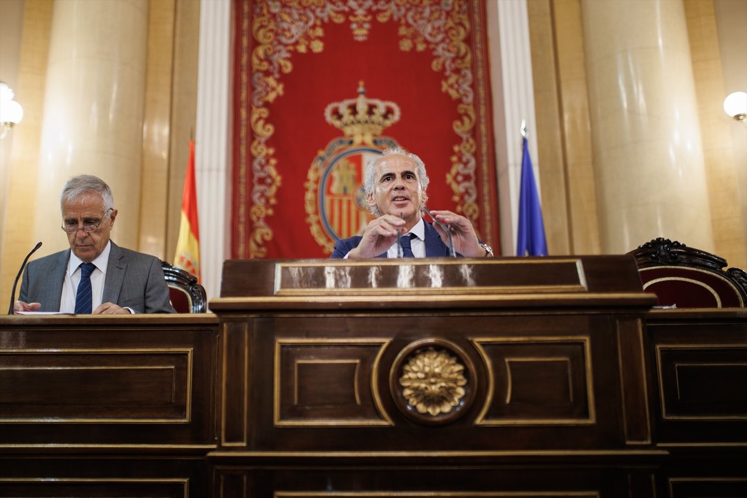 El senador designado por la Asamblea de Madrid, Enrique Ruiz Escudero, en el hemiciclo de la Cámara Alta antes de la Sesión Constitutiva, a 17 de agosto de 2023, en Madrid (España)