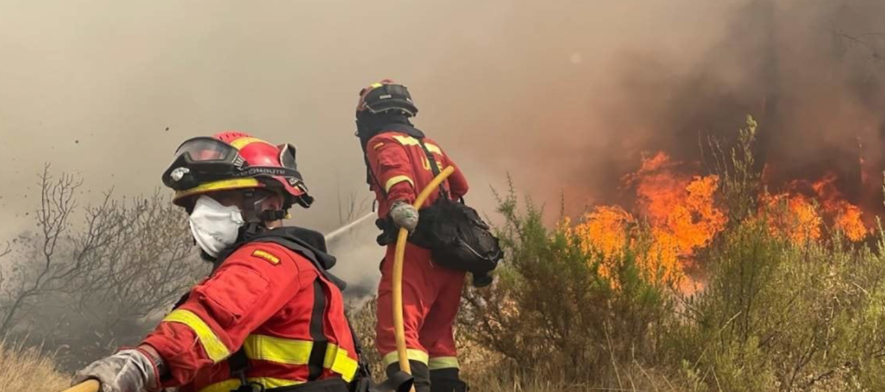 Efectivos de la Unidad Militar de Emergencias (UME) intervienen en un incendio forestal.