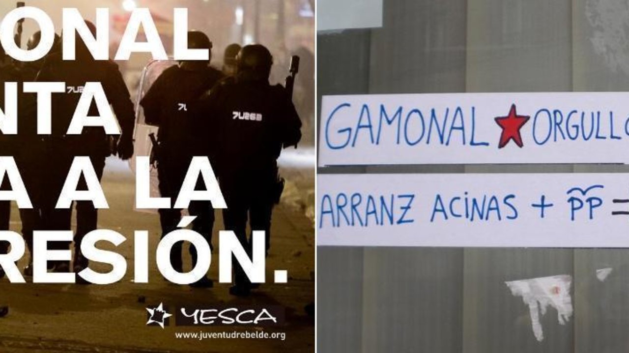 Carteles de Yesca en apoyo a las movilizaciones en Gamonal, en supágina web (izquierda) y en las calles de Segovia (derecha).