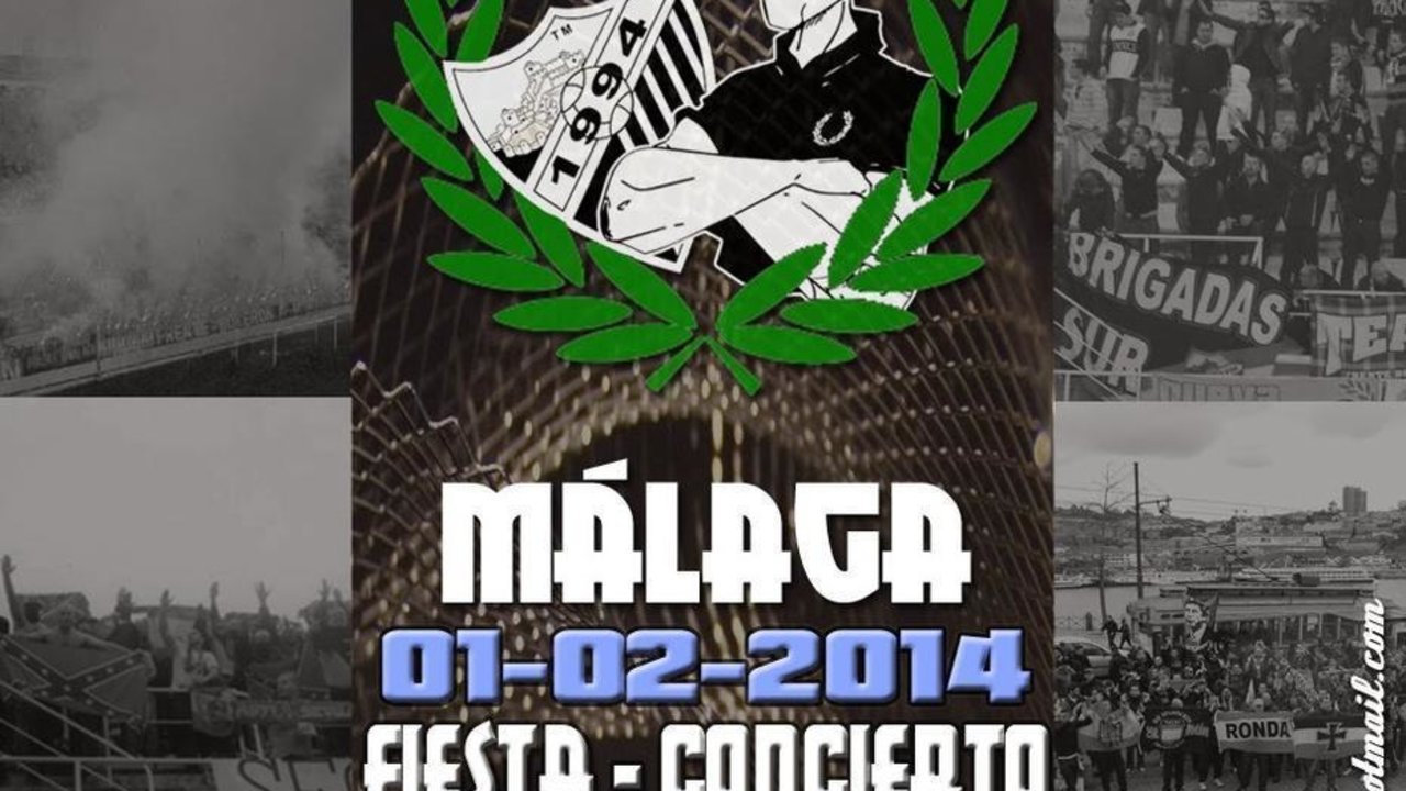 Cartel de la fiesta del XX aniversario de las Brigadas Sur, los ultras del Málaga.