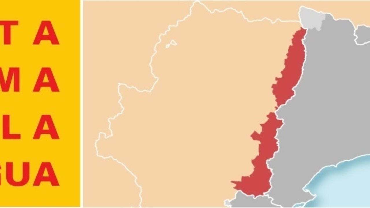 Logo de la Plataforma per la Llengua, y mapa del catalán, incluida su extensión en el este de Aragón.