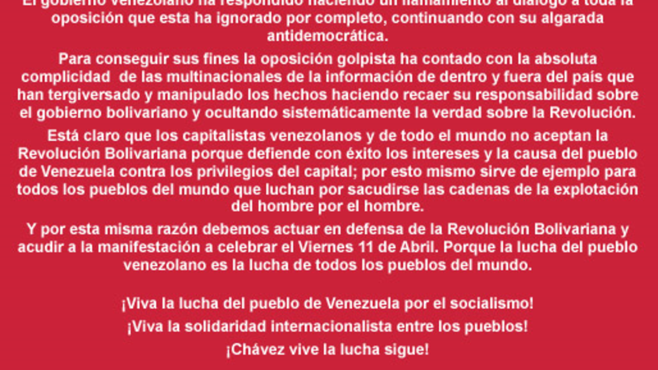 Cartel de la manifestación "en defensa de la revolución bolivariana".