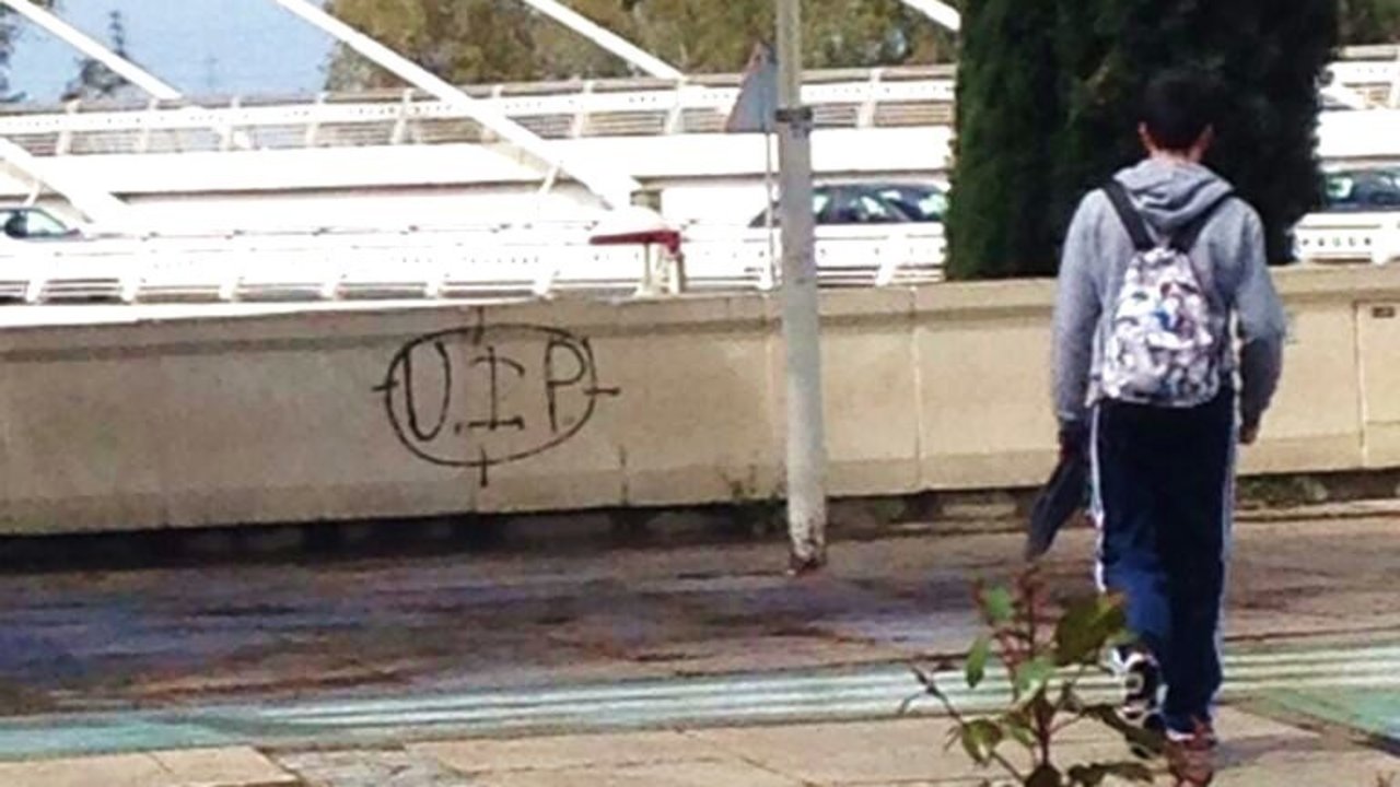 Pintada contra los UIP cerca del puente del Alamillo (FOTO: @CHAPYBORDAS).