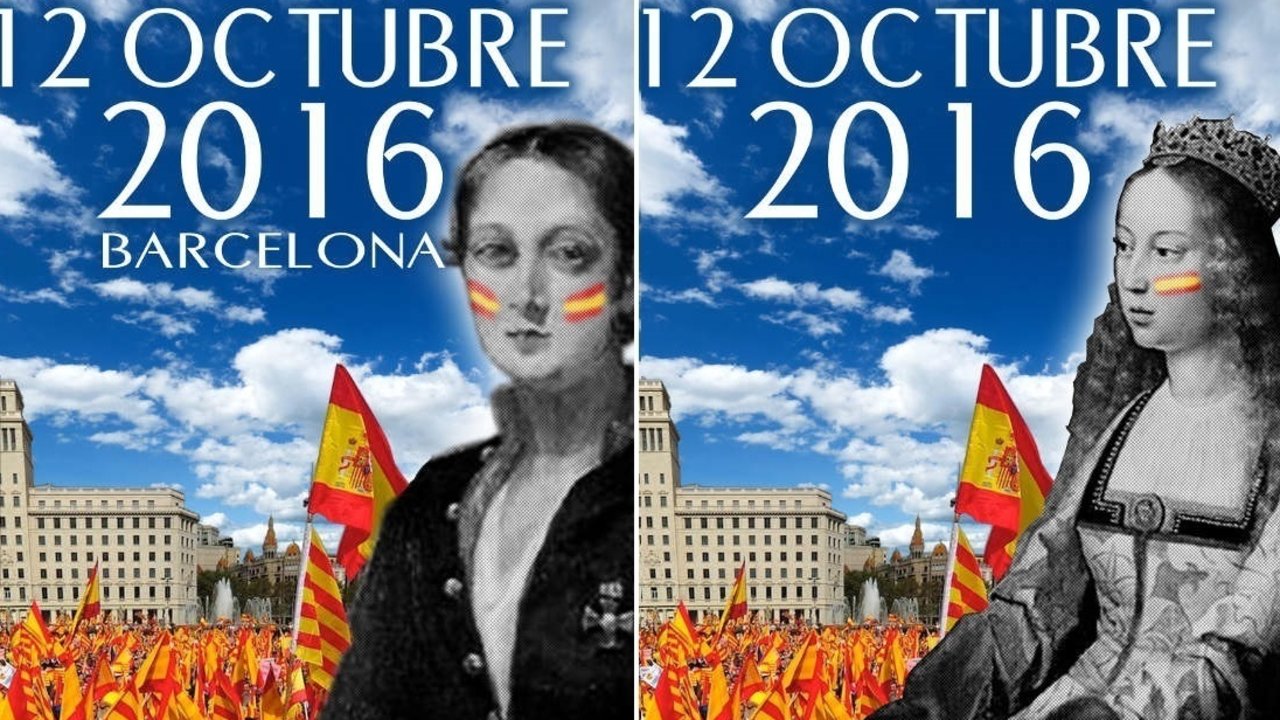Carteles de la manifestación por el 12 de octubre en Barcelona.