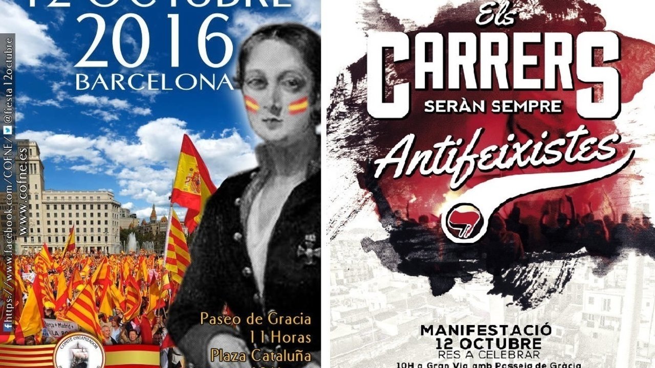 Carteles de la manifestación por la Fiesta Nacional de España y de la concentración “antifascista”.