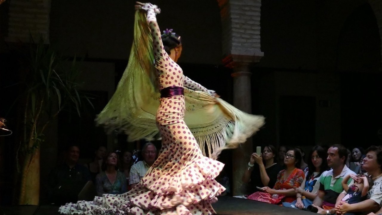 Bailaora de flamenco en un tablao de Sevilla.