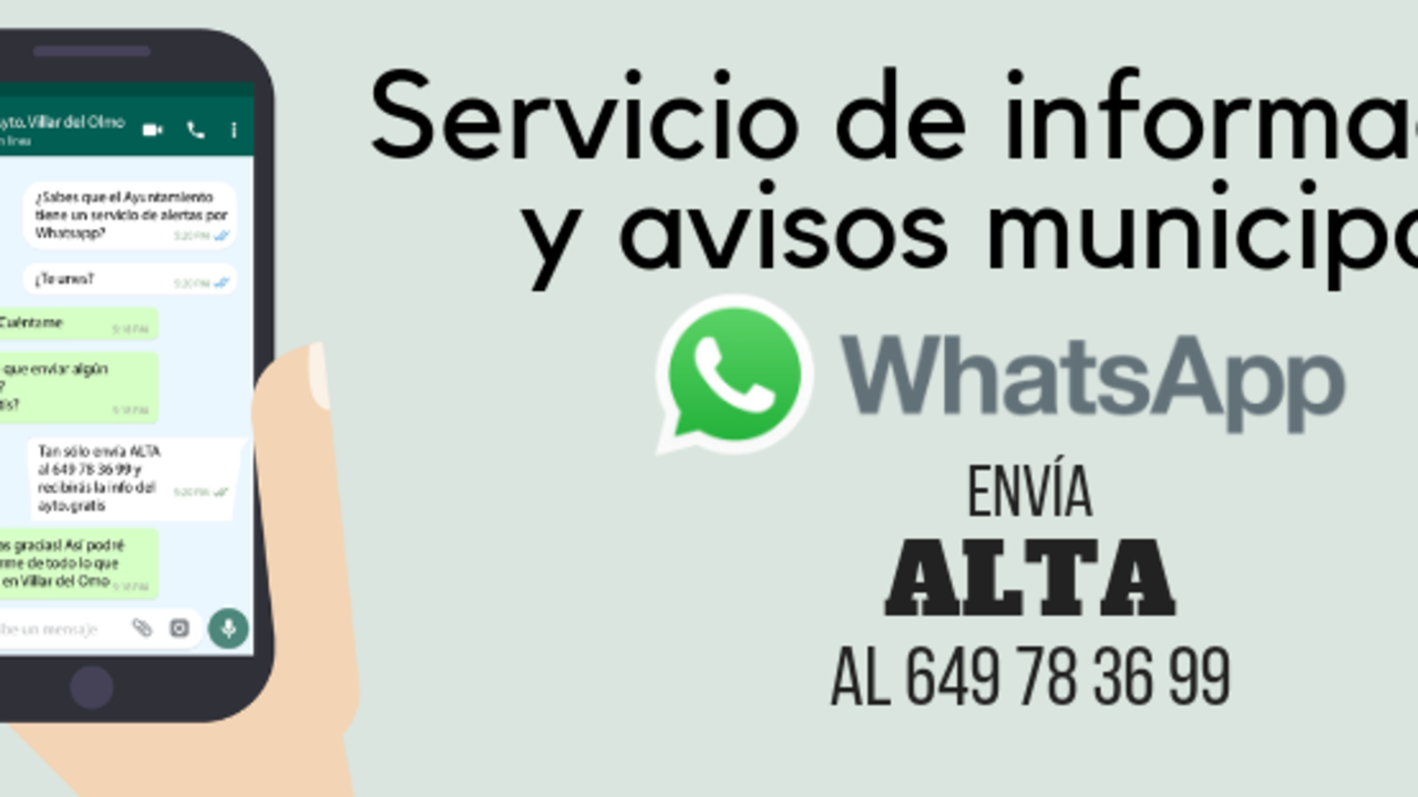 Cartel amumciamdo el servicio de WhatsApp municipal del ayuntamiento de Villar del Olmo.