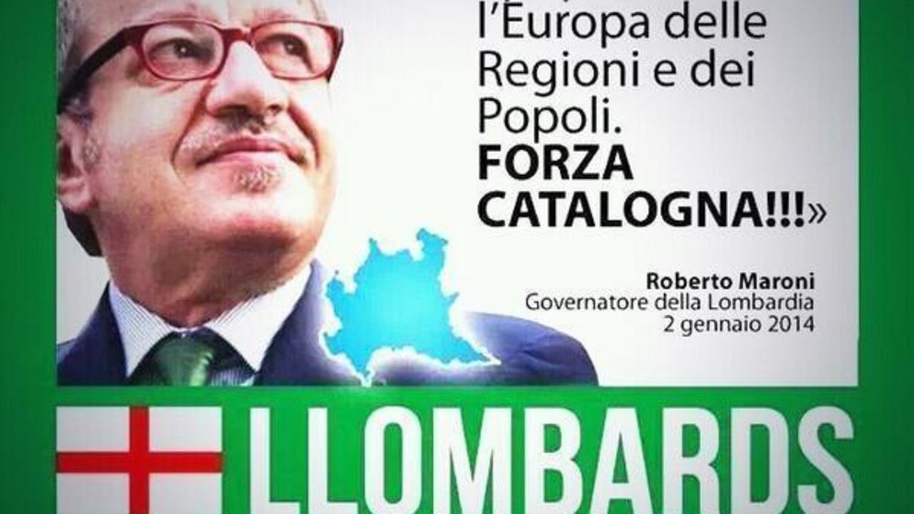 Cartel de la Liga Norte con las declaraciones del presidente de la Región de Lombardía, Roberto Maroni.