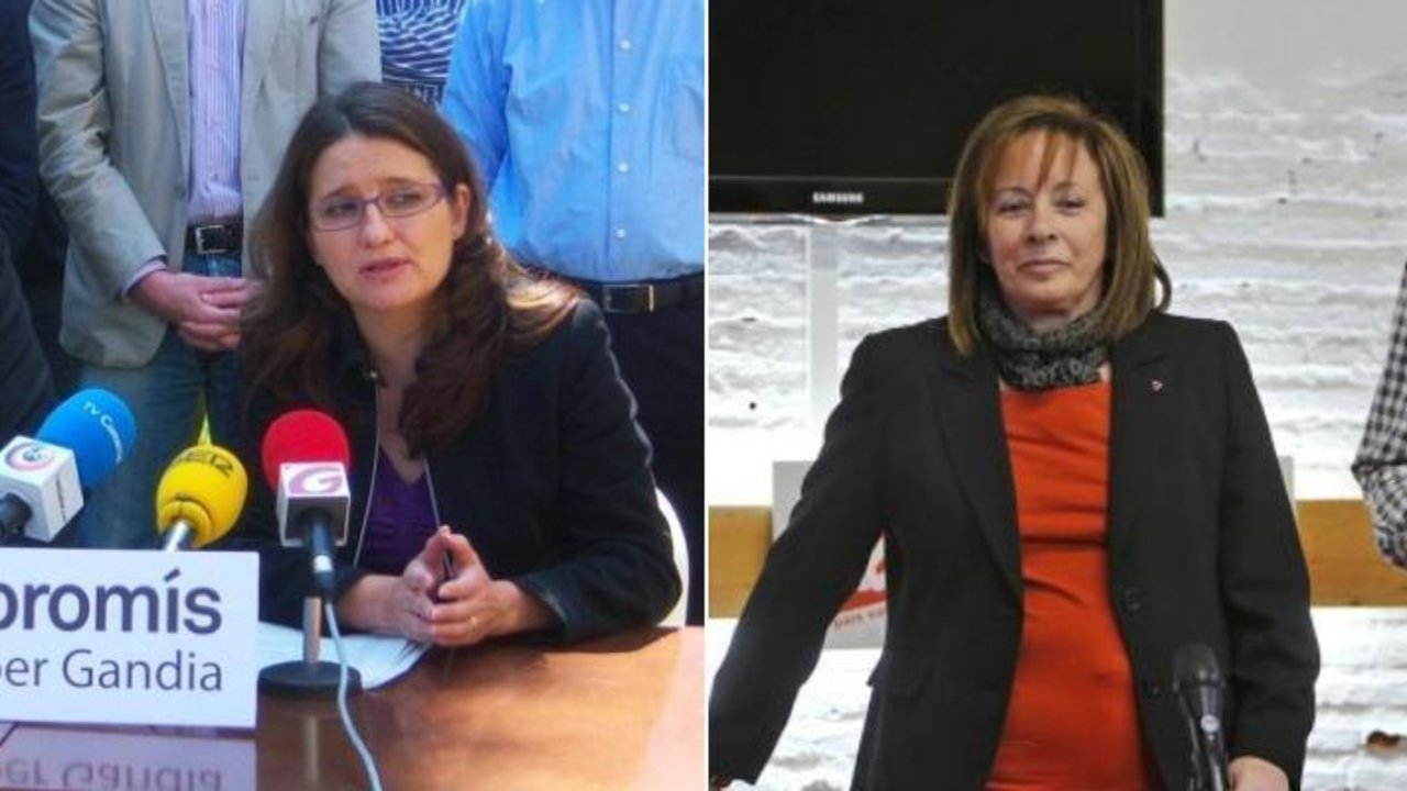 Enric Morera y Mónica Oltra, de Compromís (izquierda); y Marga Sanz y Ignacio Blanco, de Esquerra Unida (derecha).