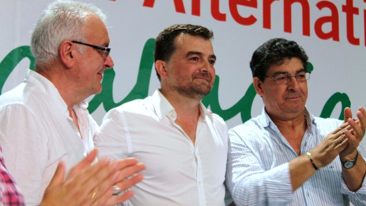 Cayo Lara, Antonio Maíllo y Diego Valderas, en un acto de Izquierda Unida.