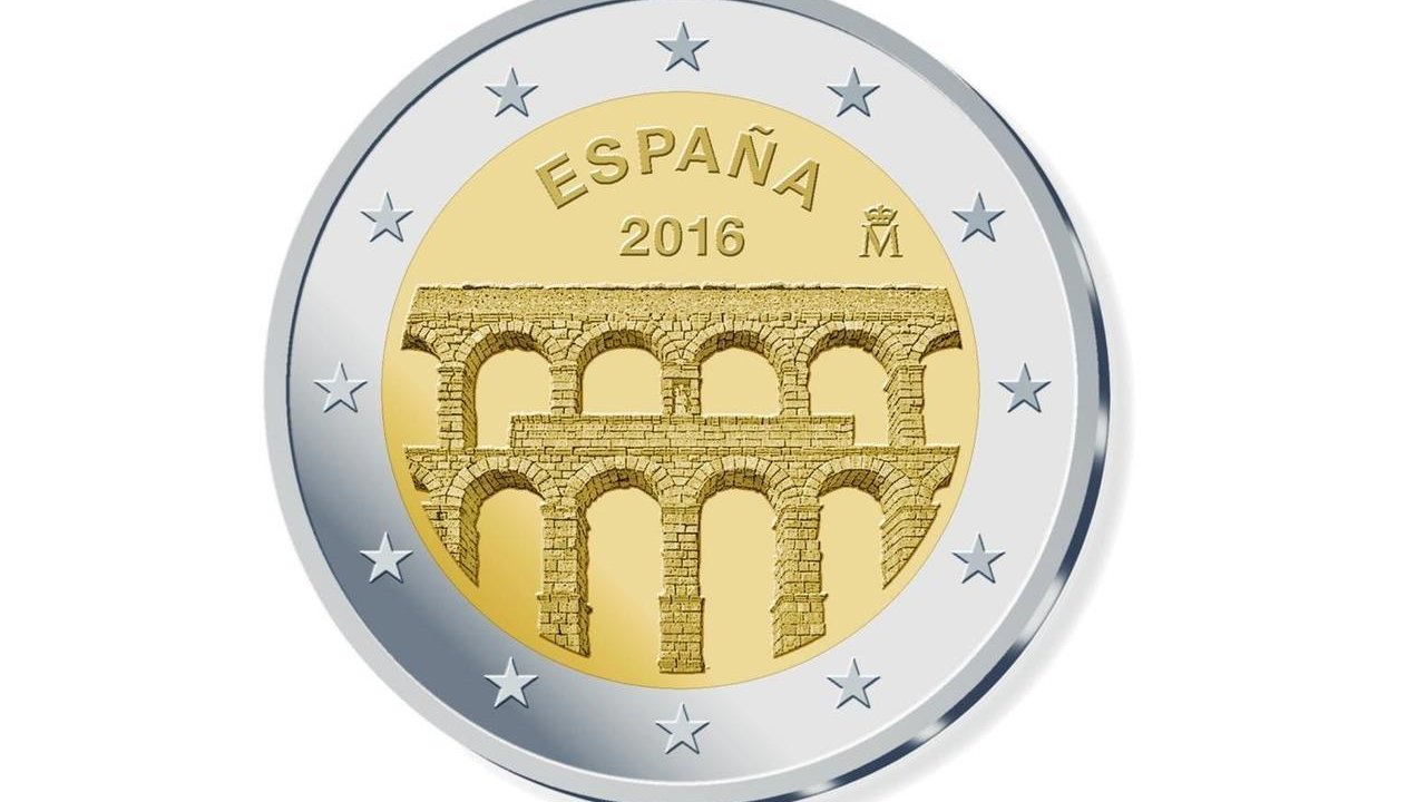 Moneda conmemorativa de 2 euros con el Acueducto de Segovia