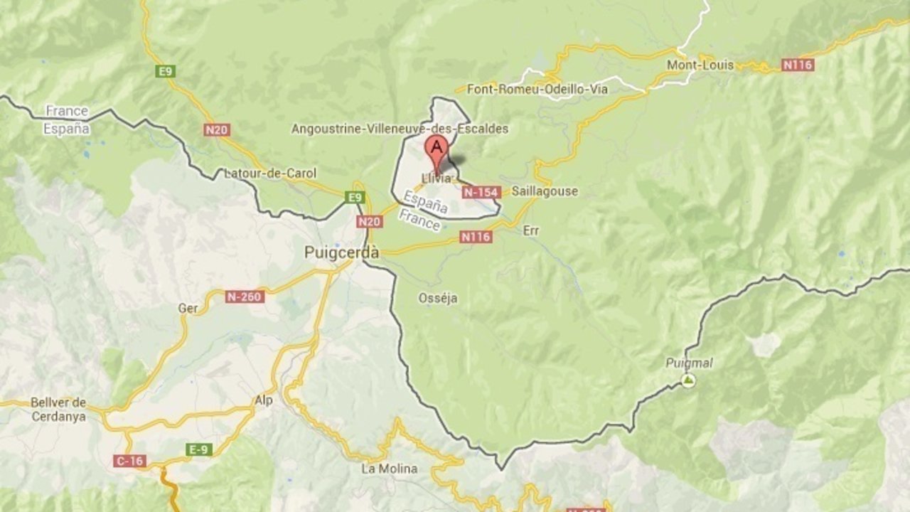 Mapa de Llivia, enclavada en Francia fuera de la provincia de Gerona.