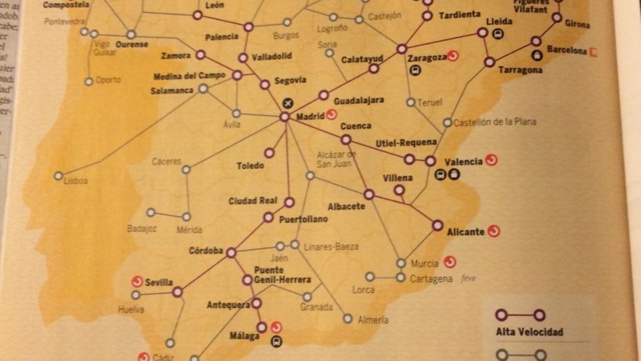 Mapa de rutas de Renfe de España