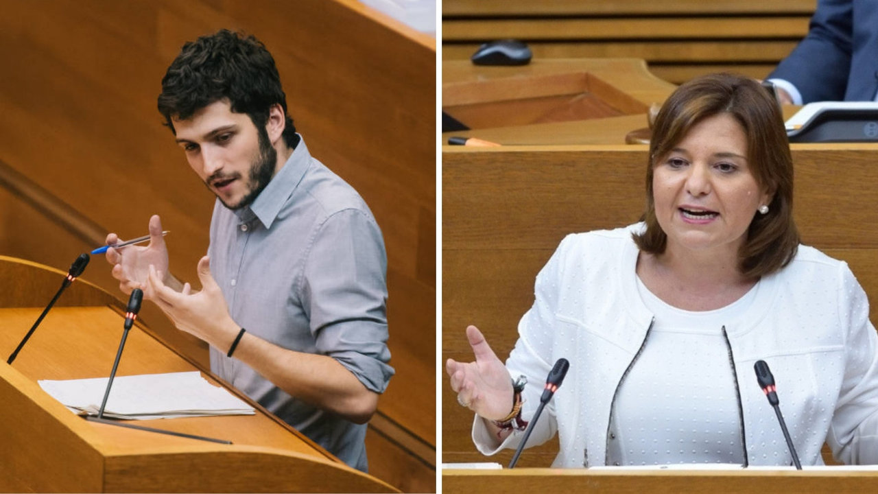 El secretario general de Podemos Valencia, Antonio Estañ, y la presidenta del PP, Isabel Bonig.