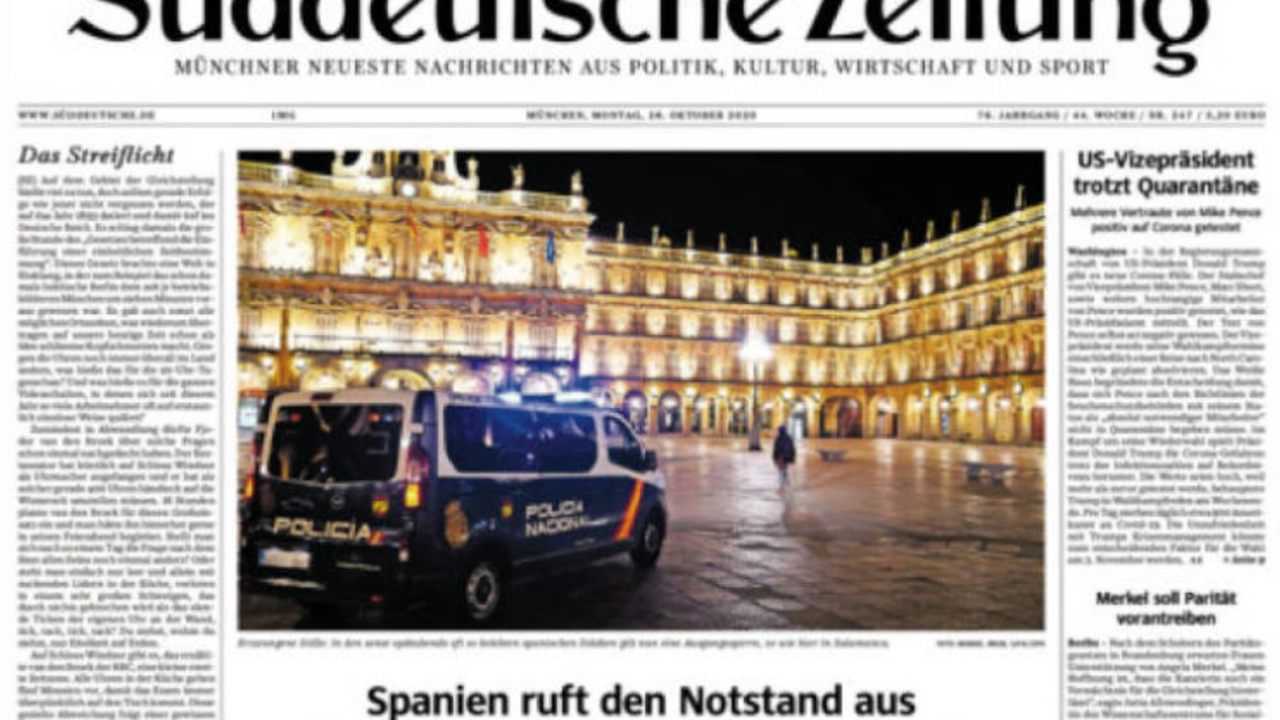 El Süddeutsche Zeitung abre con la Plaza Mayor de Salamanca