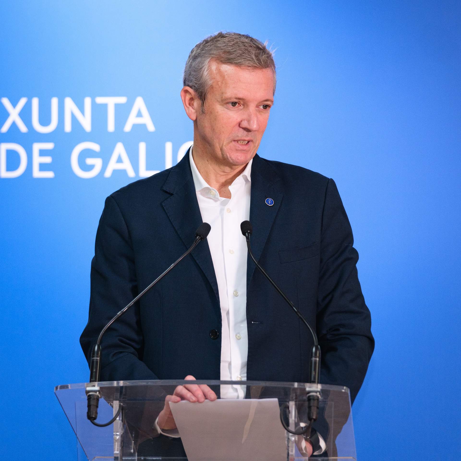 El presidente de la Xunta, Alfonso Rueda, en Poio (Pontevedra).