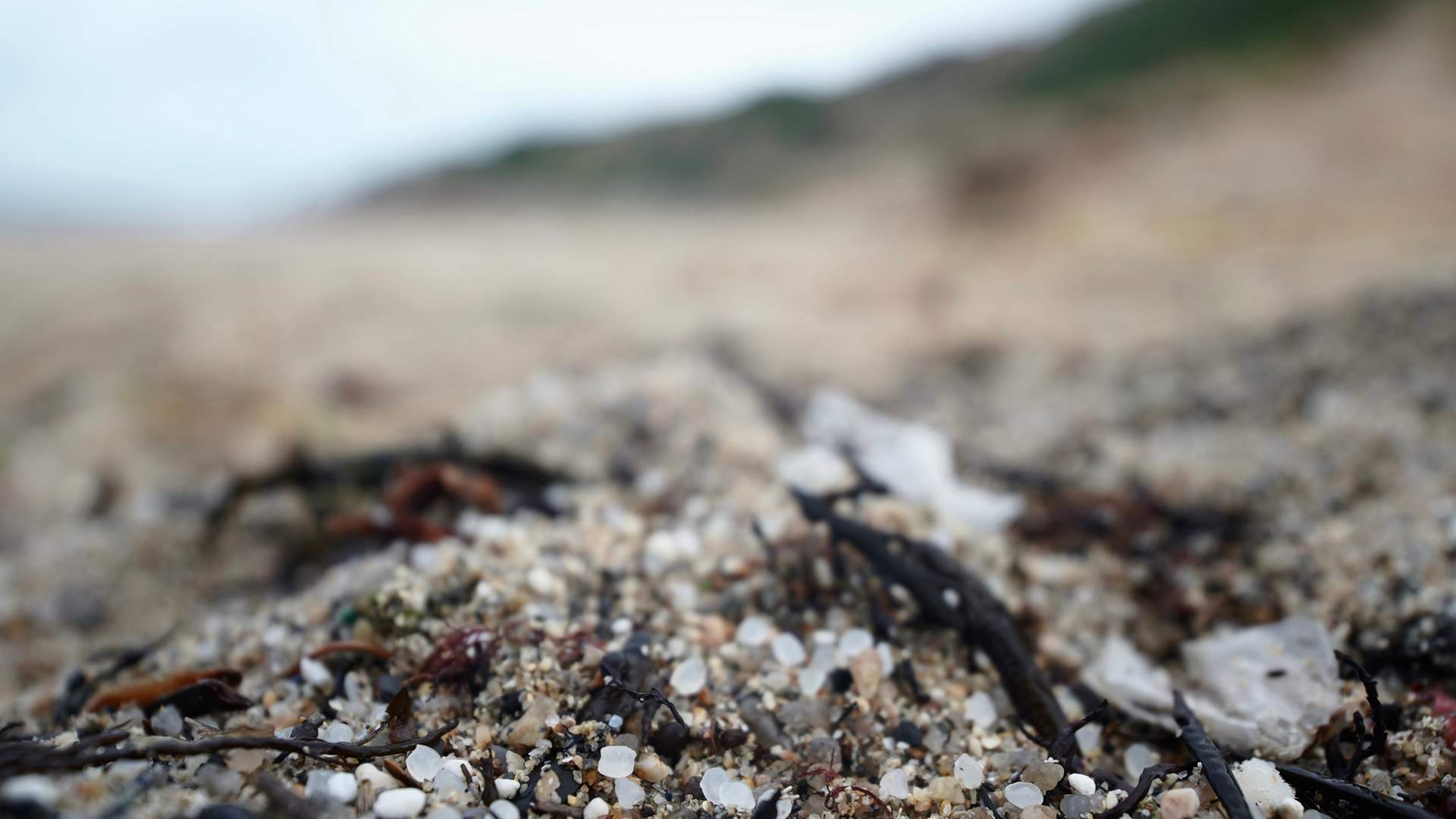 Pellets de plástico en la playa de Sabón, a 9 de enero de 2024, en A Coruña, Galicia.
