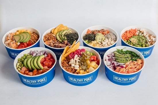 Imagen de varios bowls de la empresa Healthy Poke.